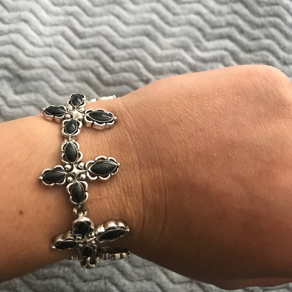 Black and silver cross bracelet